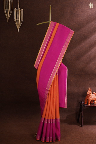 Kanchipuram Silk Saree In Spiced Orange With Traditional Buttis