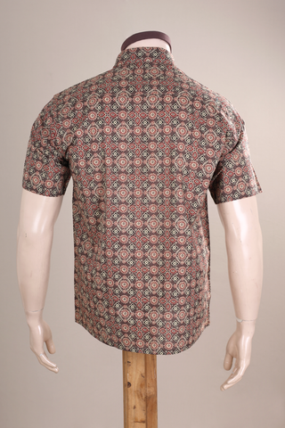 Regular Collar Allover Design Brown Ajrakh Cotton Shirt