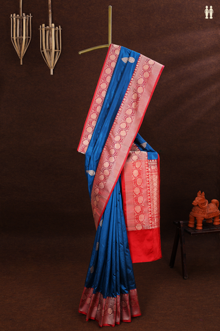 Banarasi Silk Saree In Teal Blue With Thilagam Motifs