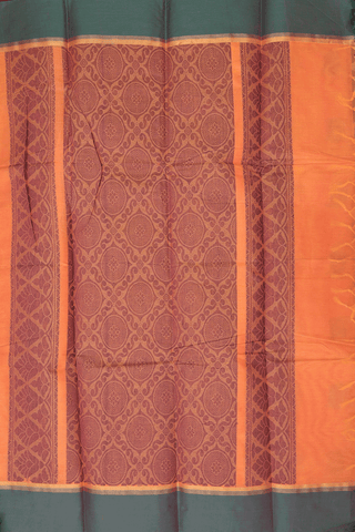 Threadwork Motifs Coral Orange Kanchi Cotton Saree