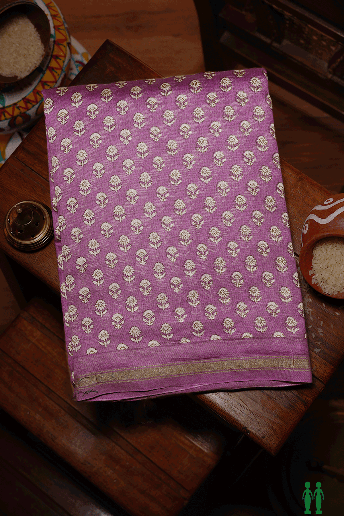 Floral Printed Design Grape Purple Chanderi Cotton Saree