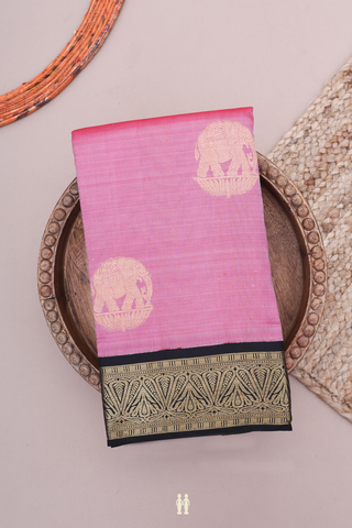 Kanchipuram Silk Saree In Pink With Elephant Motifs