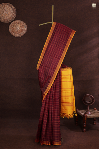 Allover Checks Design Burgundy Red Kanchipuram Silk Saree