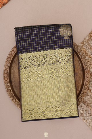 Checks With Buttas Midnight Blue Kanchipuram Silk Saree