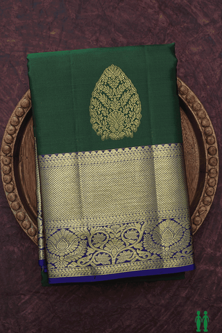 Floral Zari Motifs Dark Green Kanchipuram Silk Saree