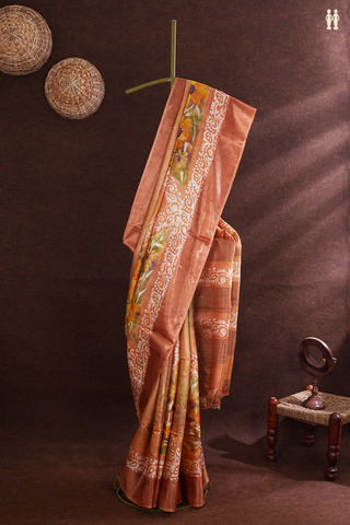 Tussar Silk Saree In Brown With Floral Printed Design