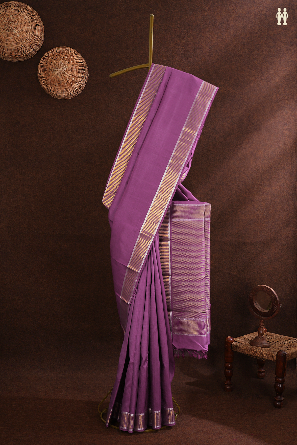 Kanchipuram Silk Saree In Mulberry Purple With Zari Border