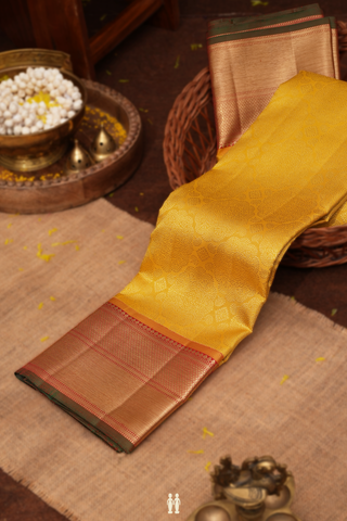 Kanchipuram Silk Saree In Mustard Yellow With Mandala Design