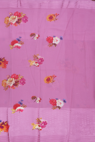 Crepe Saree In Mauve Pink With Floral Digital Printed