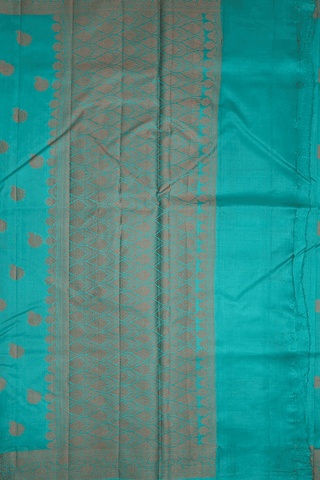 Floral Threadwork Motifs Deep Teal Blue Raw Silk Saree