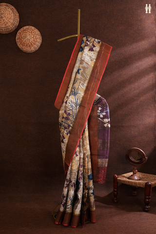 Tussar Silk Saree In Multicolor With Floral Printed Design