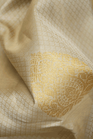 Threadwork With Motifs Light Khaki Kanchipuram Silk Saree