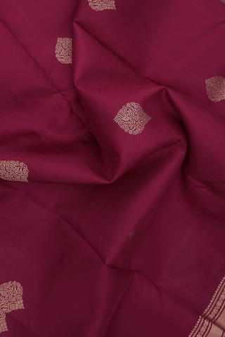 Kanchipuram Silk Saree In Reddish Mulberry With Zari Buttas