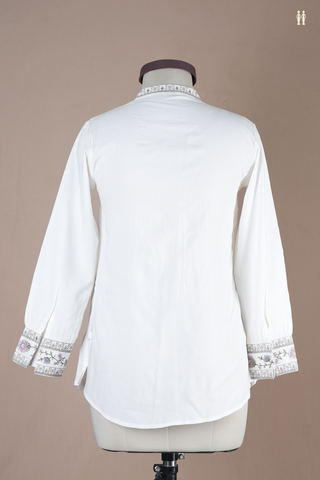 Chinese Neck Plain Off White Cotton Short Top