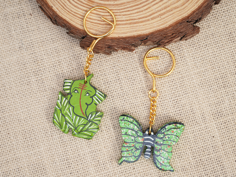 Vinayagar And Butterfly Set Of 2 Wooden Key Chain