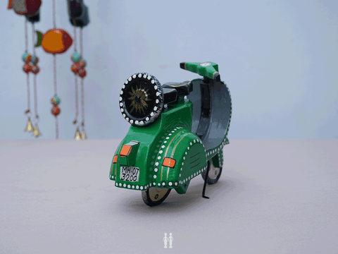 Wooden Handicraft Green Miniature Scooter