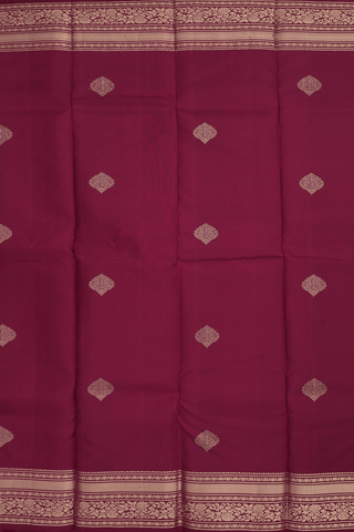 Kanchipuram Silk Saree In Reddish Mulberry With Zari Buttas