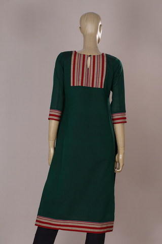 Round Neck Plain Emerald Green Cotton Long Kurta