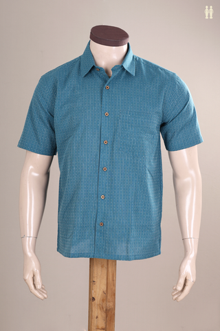 Regular Collar Stripes Design Capri Blue Cotton Shirt