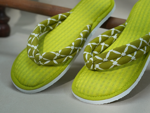 Self Checks Design Lime Green Cotton Slippers