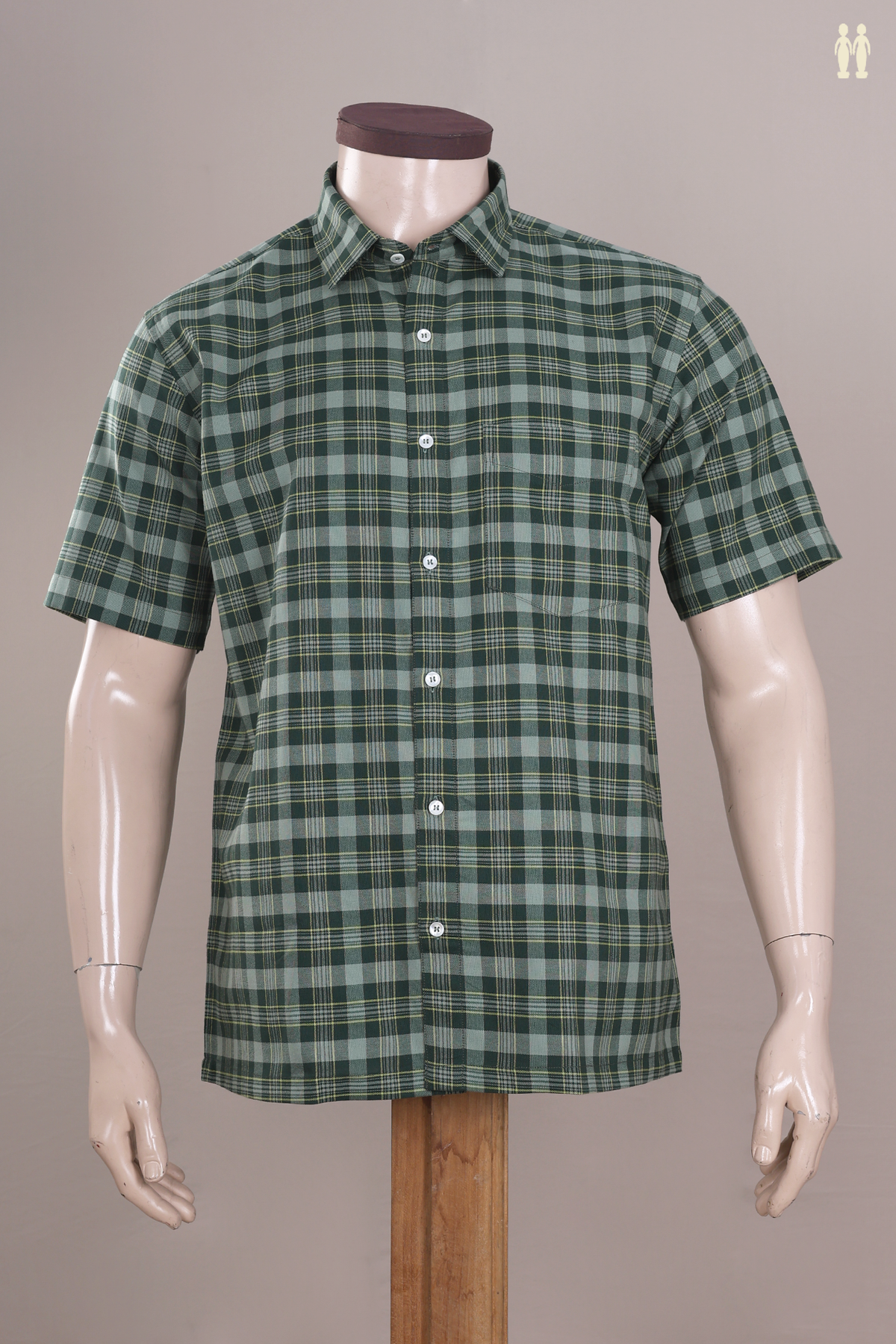 Regular Collar Checks Design Shades Of Green Cotton Shirt