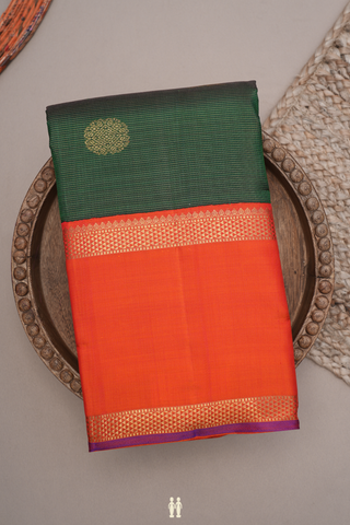 Striped With Buttas Dark Green Kanchipuram Silk Saree