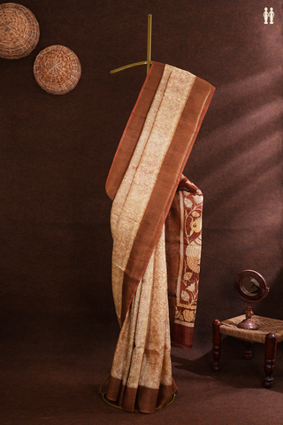 Tussar Silk Saree In Ivory With Allover Floral Printed