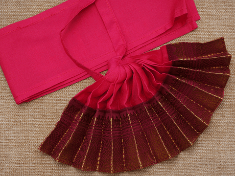 Zari Border Pink And Maroon Silk Cotton Amman Pavadai Set