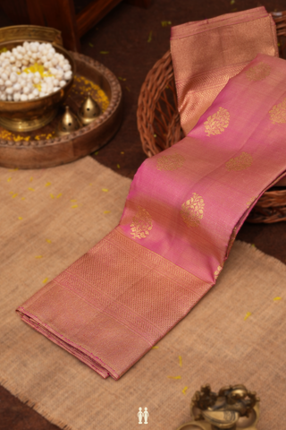 Kanchipuram Silk Saree In Pink With Zari Buttas