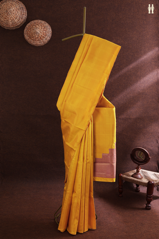 Kanchipuram Silk Saree In Mustard Yellow With Fancy Pallu