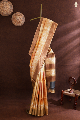 Tussar Silk Saree In Tan Brown With Floral Printed Design