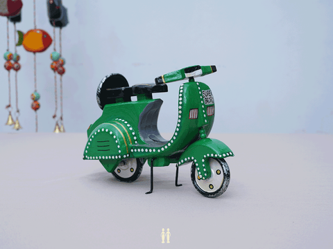 Wooden Handicraft Green Miniature Scooter