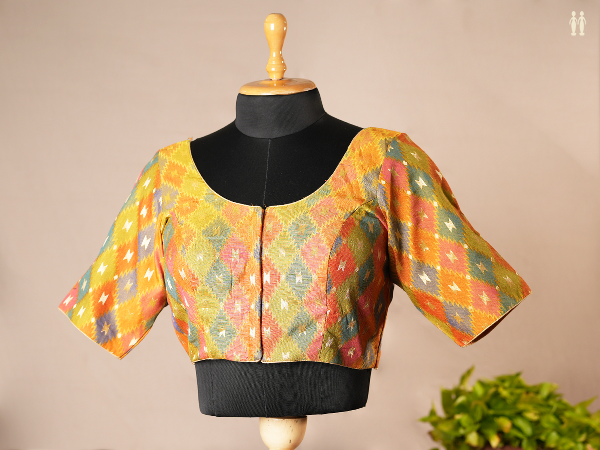 Allover Design Multicolor Semi Banarasi Readymade Blouse