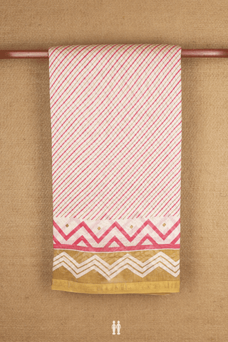 Chanderi Cotton Saree In Beige With Diagonal Design