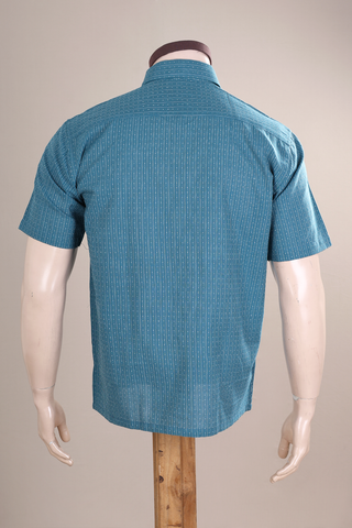 Regular Collar Stripes Design Capri Blue Cotton Shirt