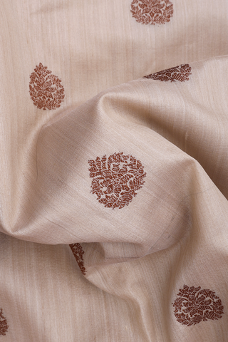 Floral Threadwork Motifs Beige Tussar Banarasi Silk Saree