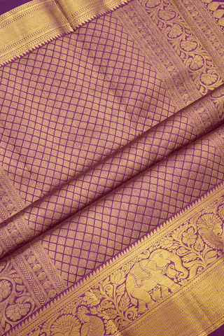 Allover Checks Design Beige Kanchipuram Silk Saree