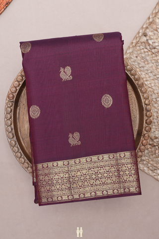 Peacock And Chakram Motifs Plum Brown Kanchipuram Silk Saree