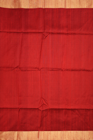 Bavanchi Border Plain Scarlet Red Raw Silk Saree