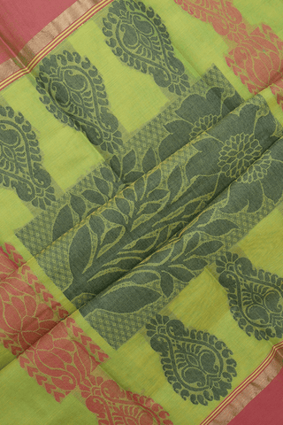 Threadwork Motifs Pear Green Kanchi Cotton Saree