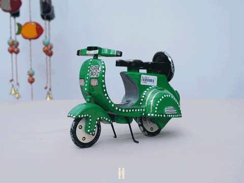 Wooden Handicraft Green Miniature Scooter