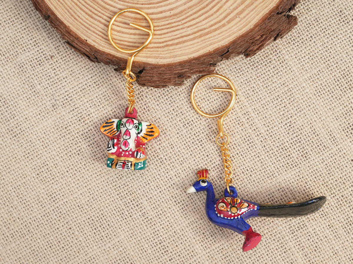 Vinayagar And Peacock Set Of 2 Metal Key Chain