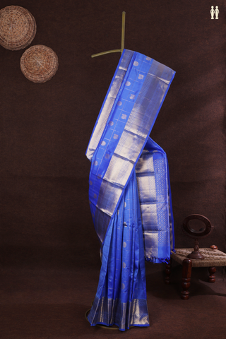 Kanchipuram Silk Saree In Cornflower Blue With Checks