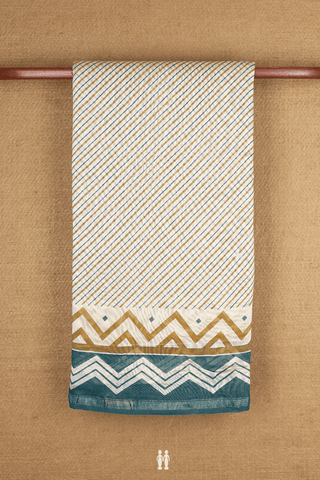 Chanderi Cotton Saree In Beige With Diagonal Design