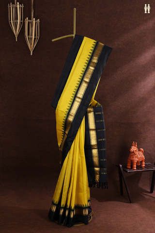 Kanchipuram Silk Saree In Sunflower Yellow With Zari Border