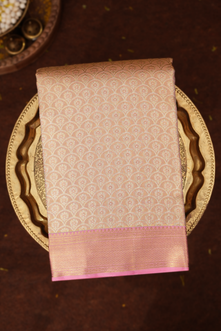 Kanchipuram Silk Saree In Pink Tissue With Floral Zari Design