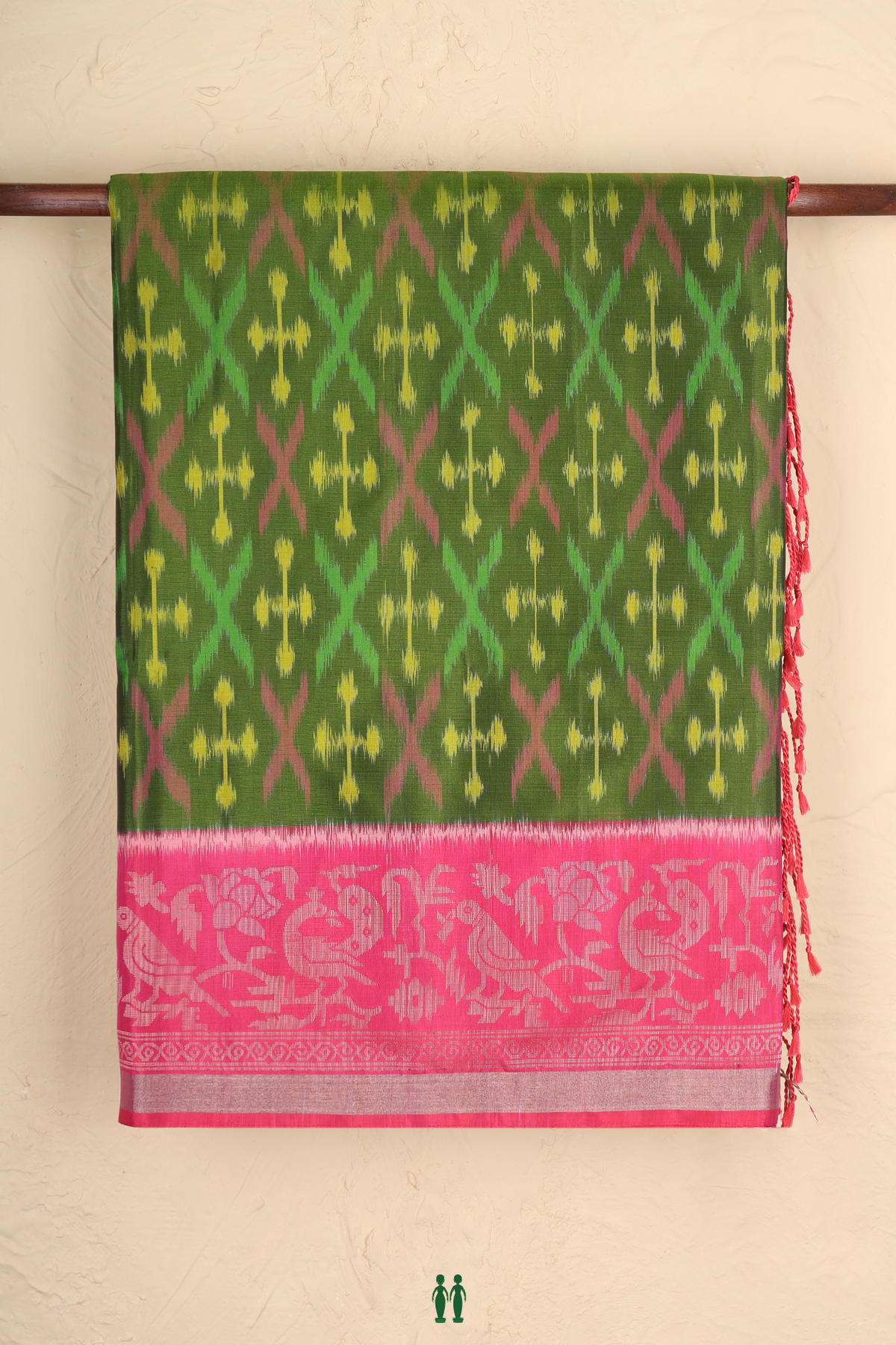 Soft Silk Saree In Fern Green With Allover Printed Design