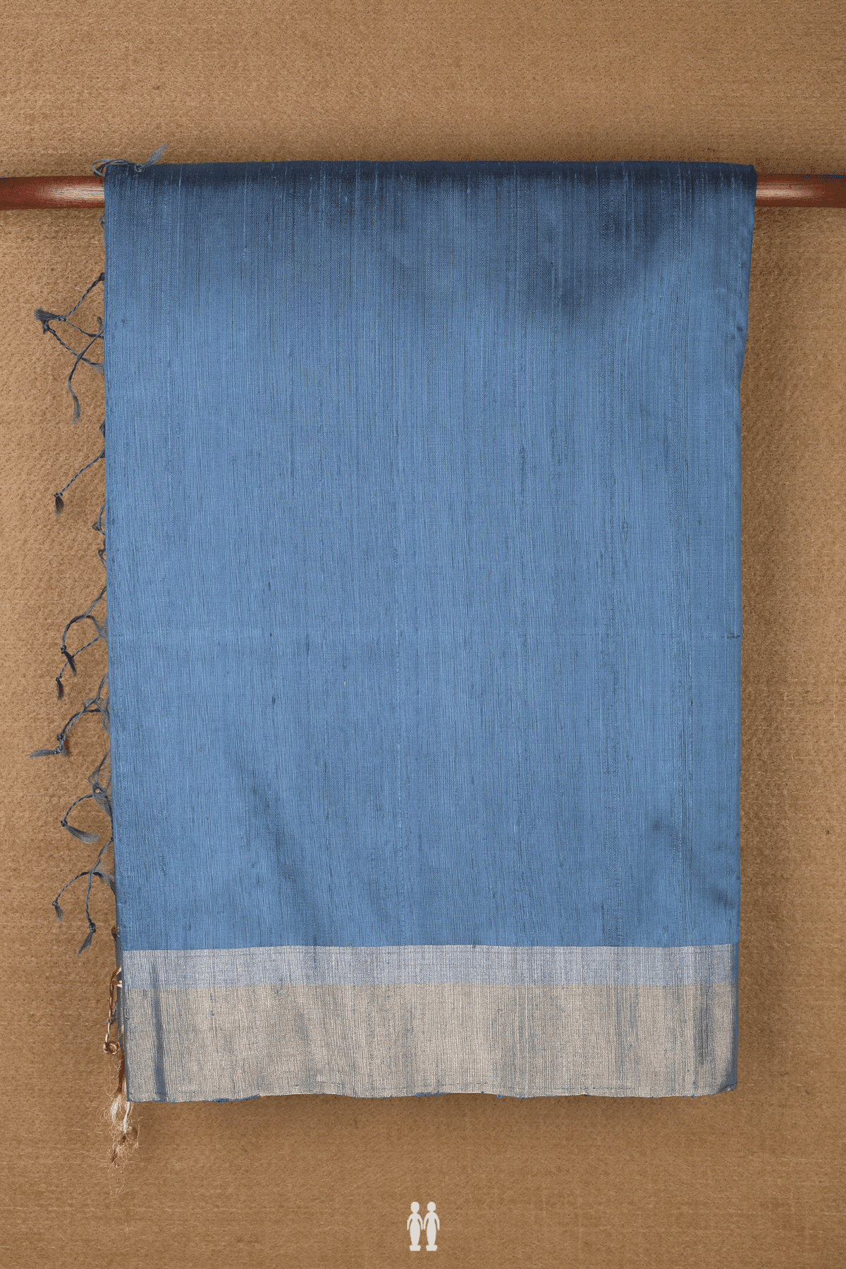 Raw Silk Saree In Plain Aegean Blue With Bavanchi Border