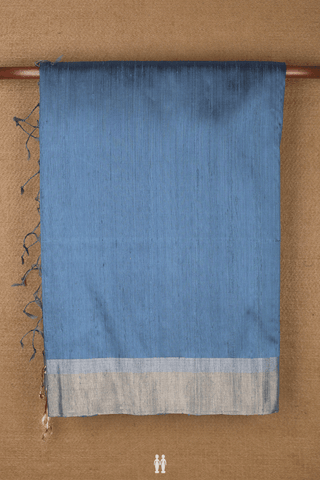 Raw Silk Saree In Plain Aegean Blue With Bavanchi Border