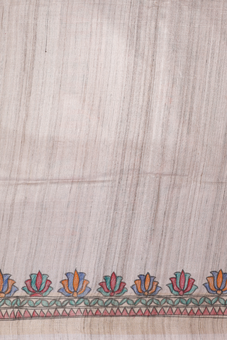 Allover Floral Buttas Beige Tussar Madhubani Silk Saree